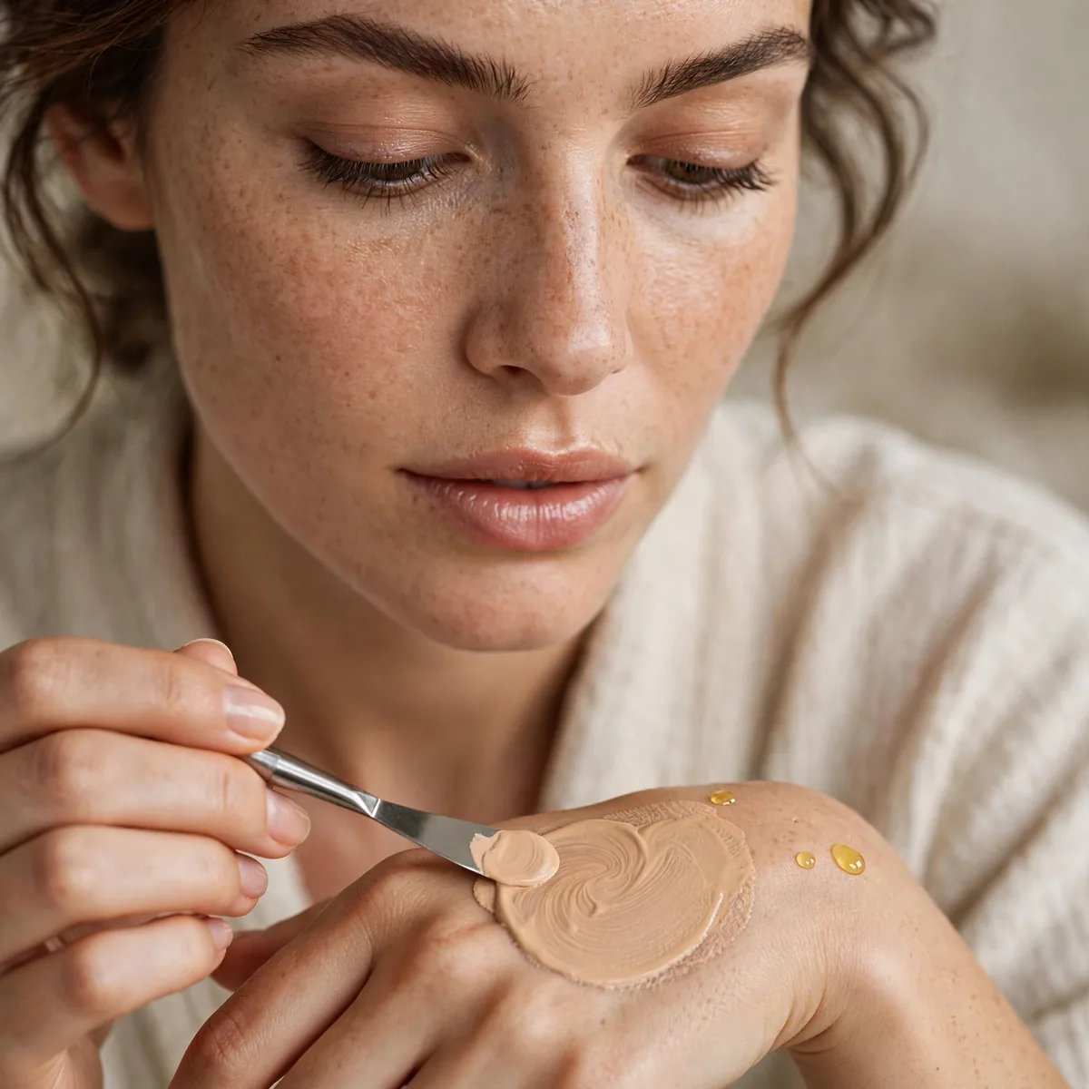 Mixing facial oil with foundation