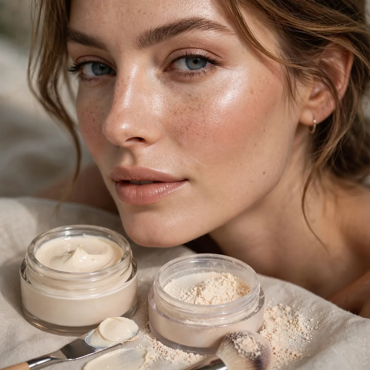 Cream products over powder for dry skin