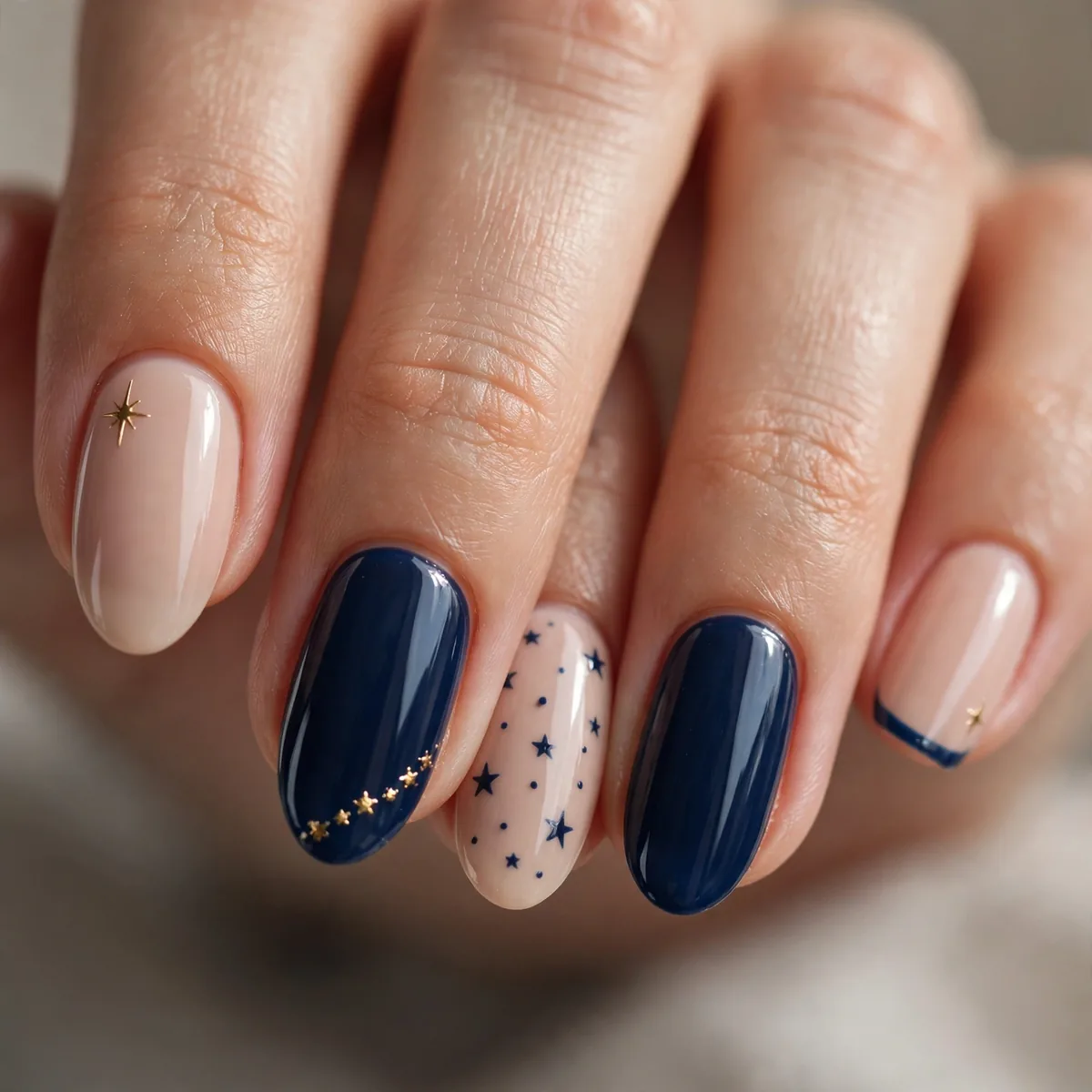 Navy and nude fourth of july nails