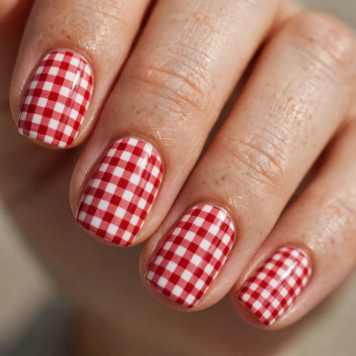 Red gingham fourth of july nail art