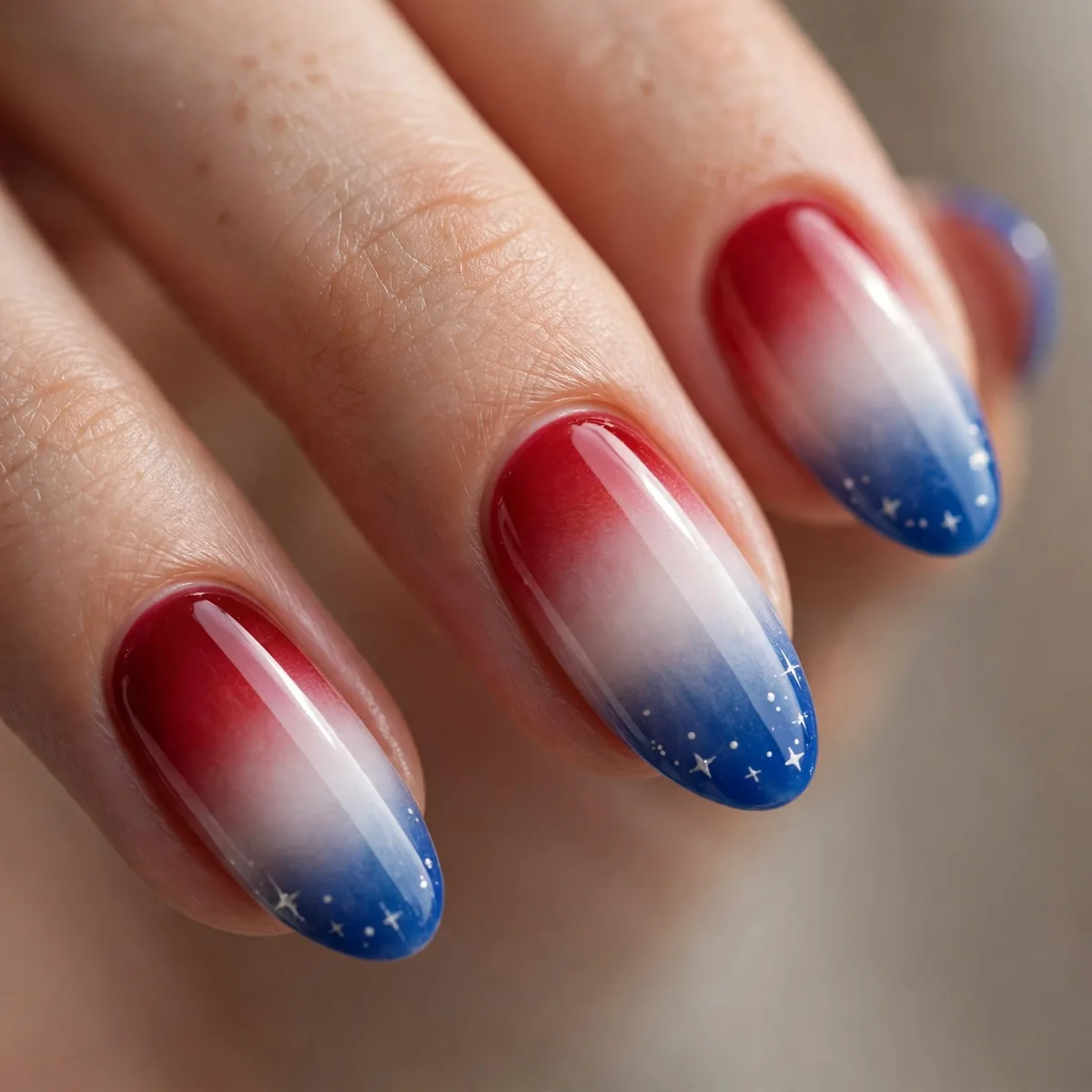 Red white blue ombre fourth of july nails