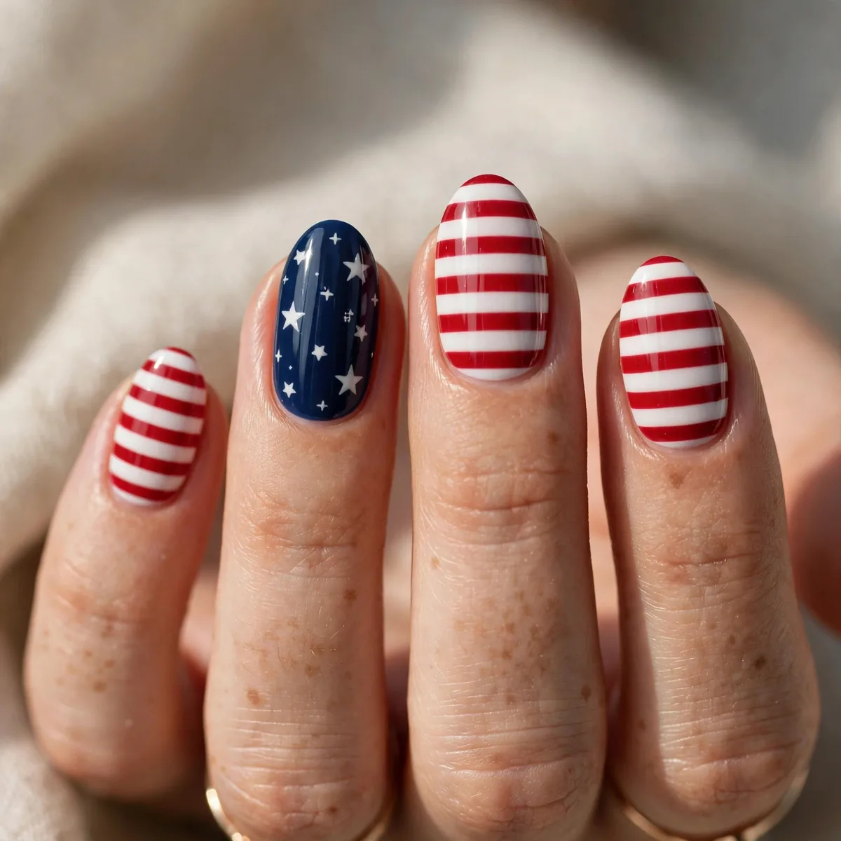 Simple striped fourth of july nail design