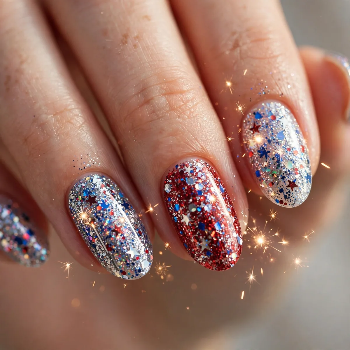 Sparkler glitter fourth of july nails