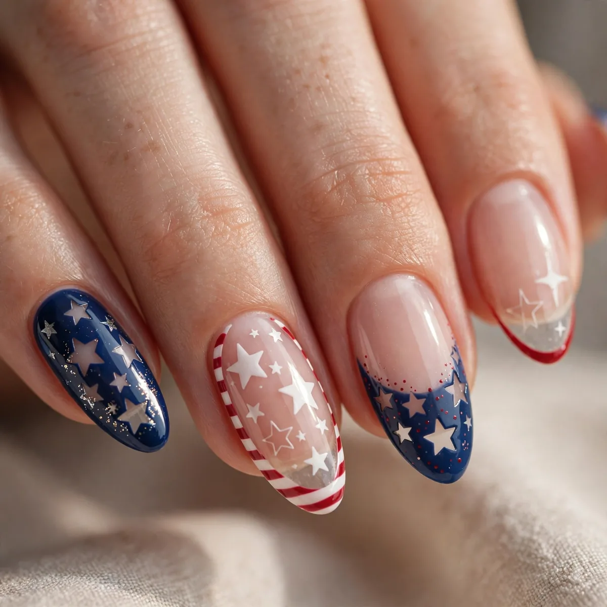 Negative space star fourth of july nails
