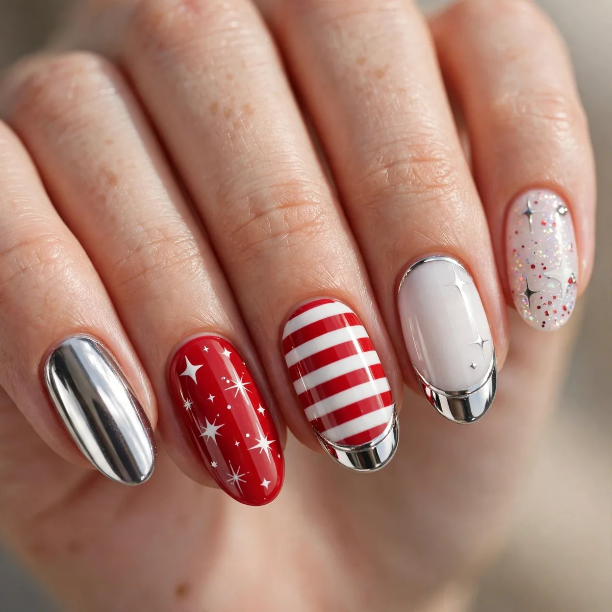 Chrome fourth of july nail accents