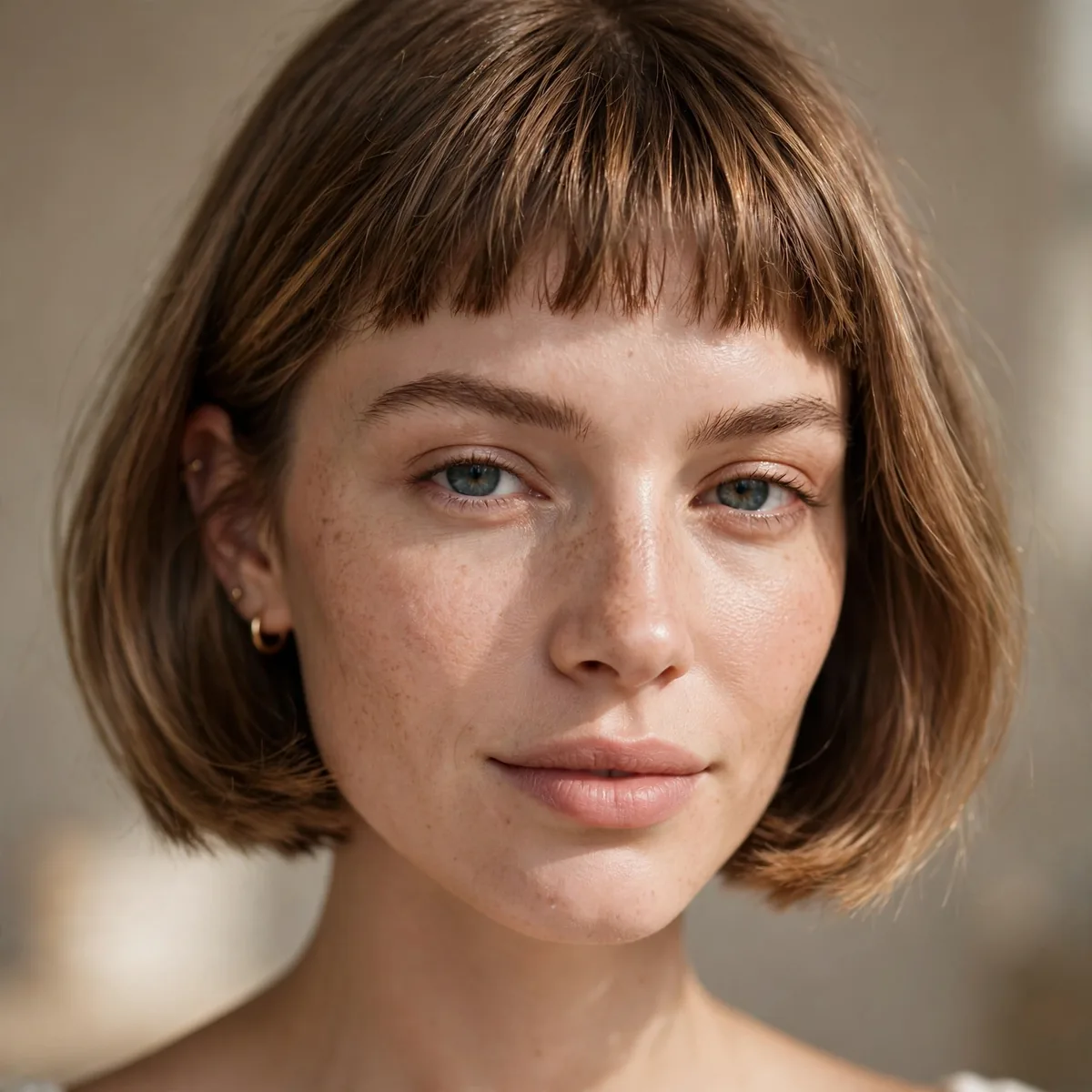 French bob with short baby bangs above the eyebrows