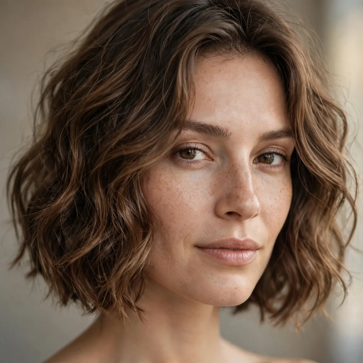 Wavy chin length French bob with natural texture