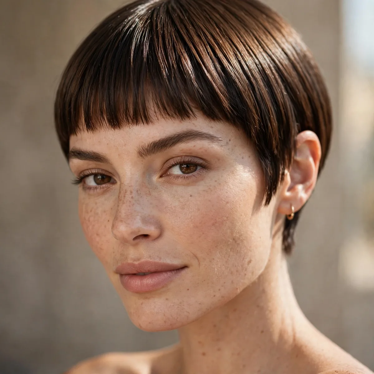 Very short micro French bob with bangs