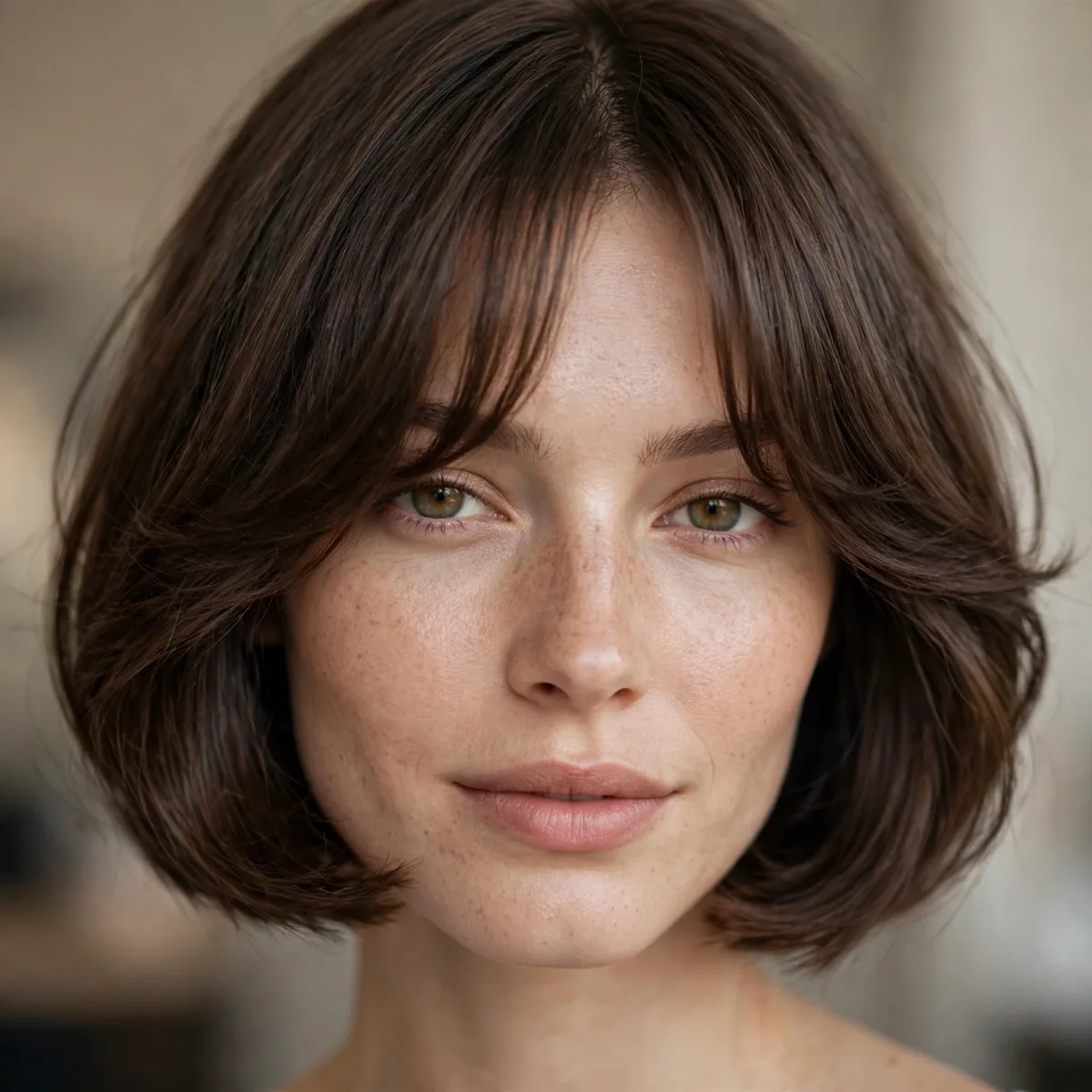 French bob paired with soft curtain bangs