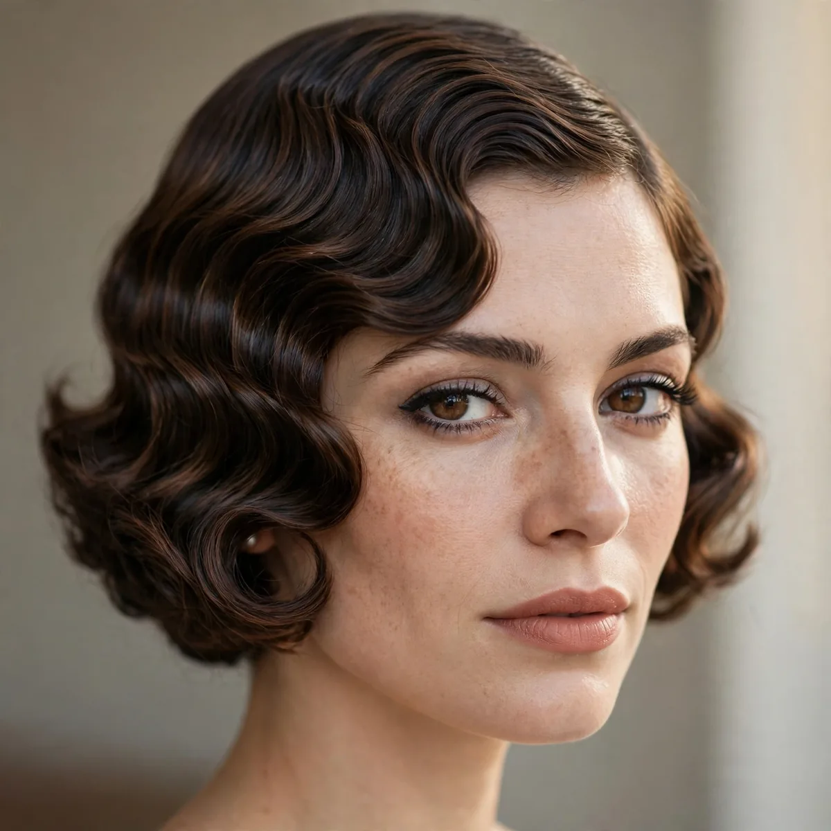 French bob styled with vintage finger waves