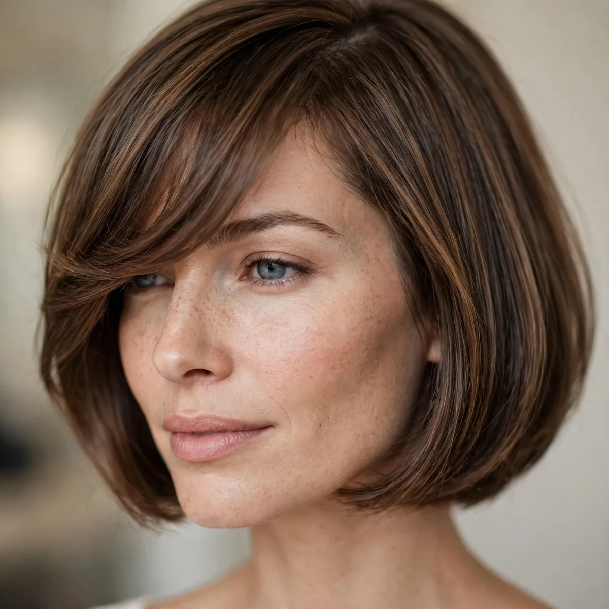 French bob with long side swept bangs