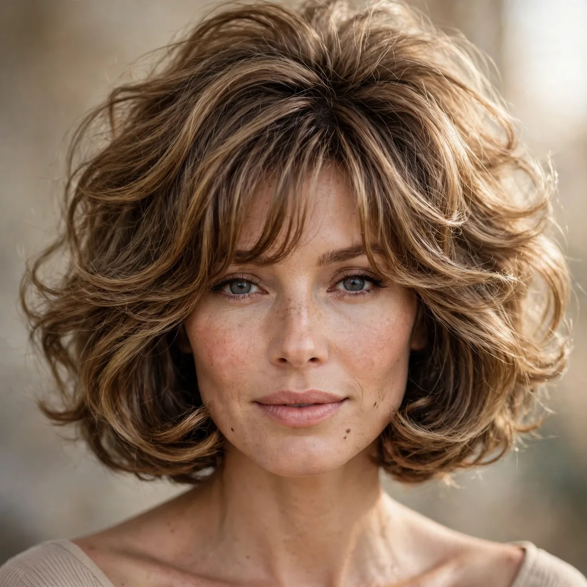 Voluminous Bardot inspired French bob with curtain bangs