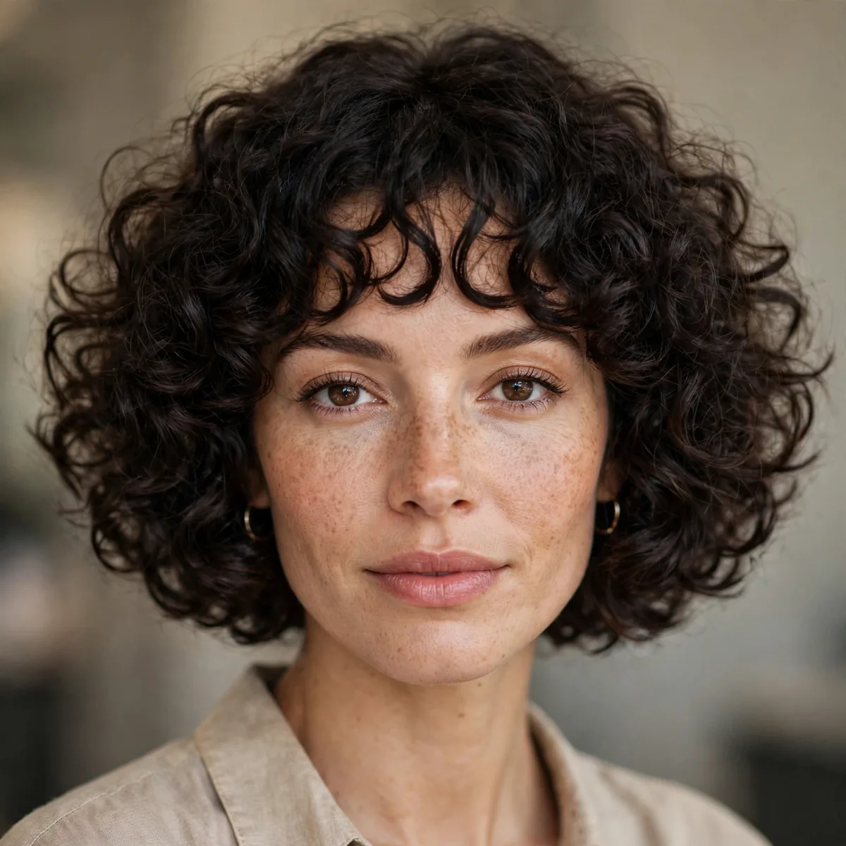French bob haircut on natural curly hair with volume