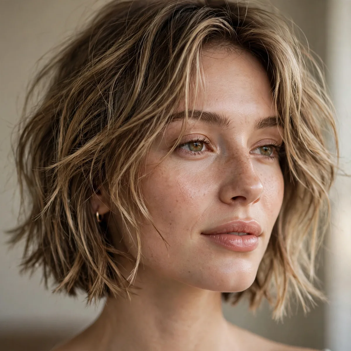 Piece-y undone French bob with separated ends
