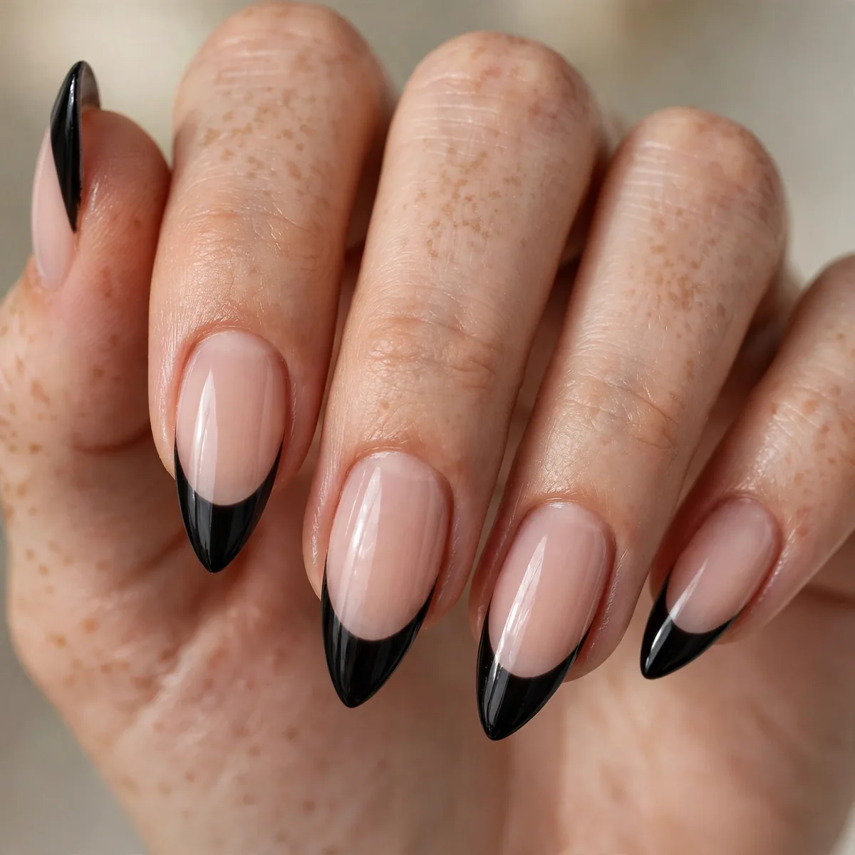 Black french tip edgy nails