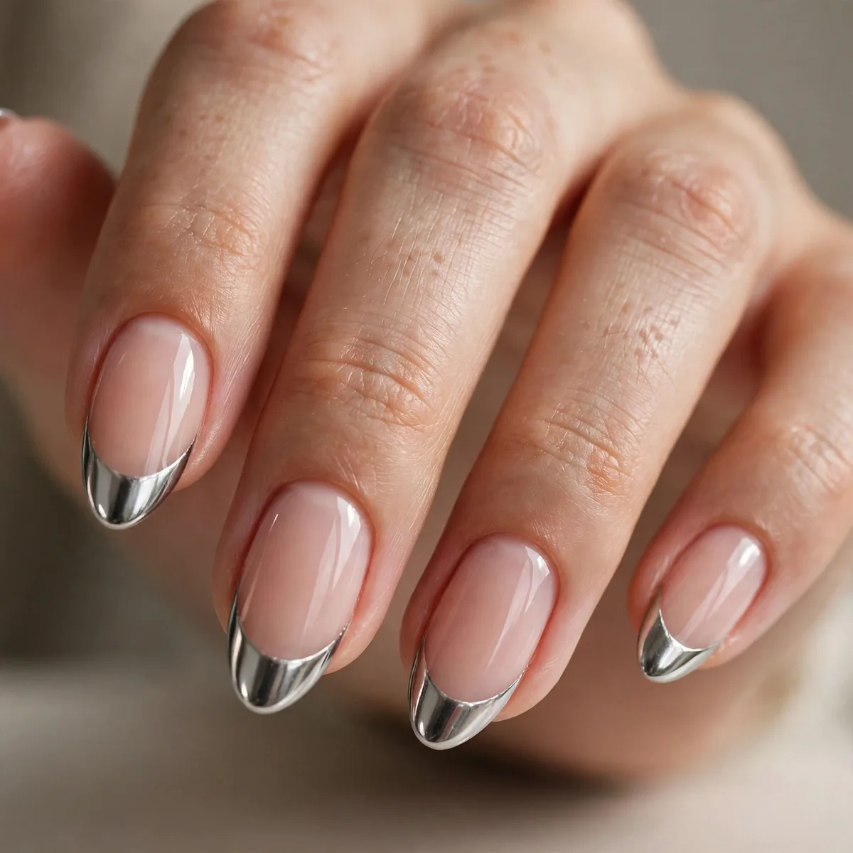 Chrome french tip modern nails