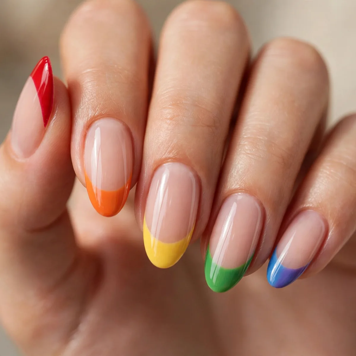Colorful french tip rainbow nails