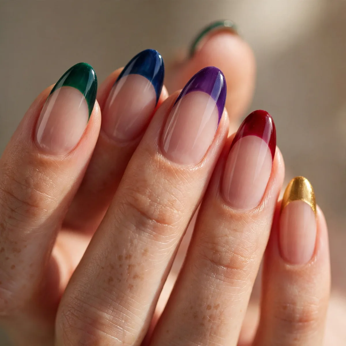 Jewel tone french tip nails
