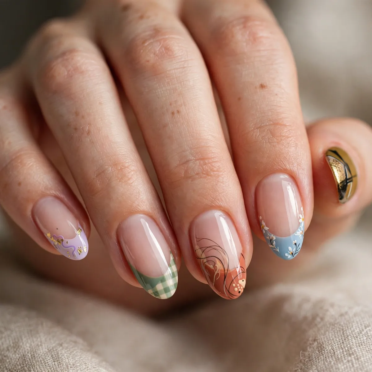 Mismatched artistic french tips