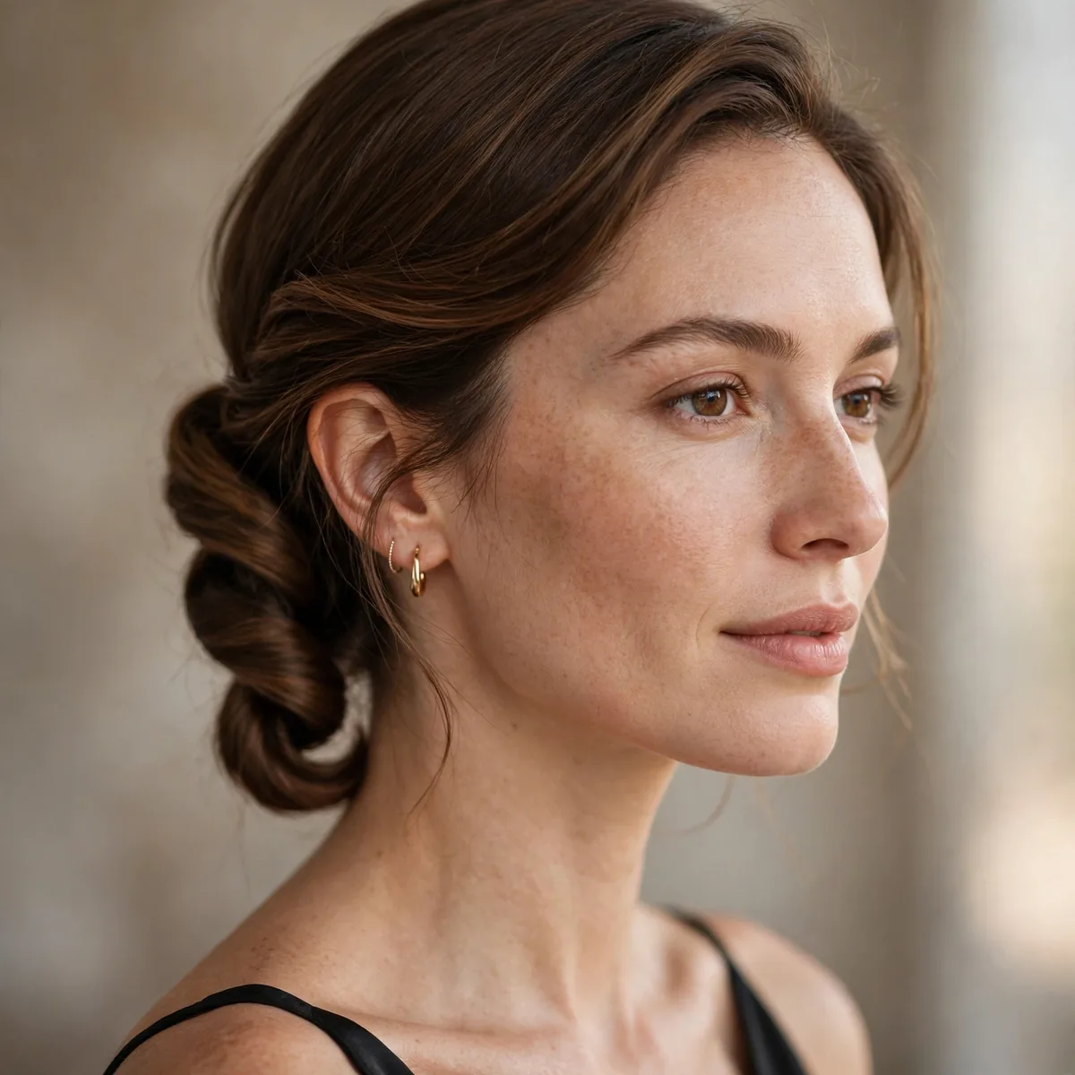 Low French twist sitting at the nape