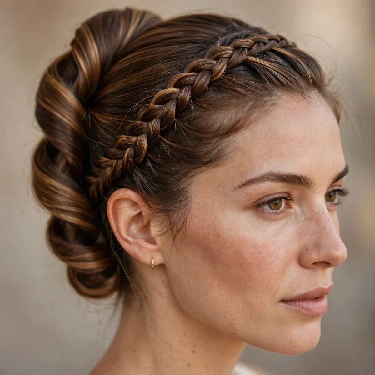 French twist with a braid running along its edge