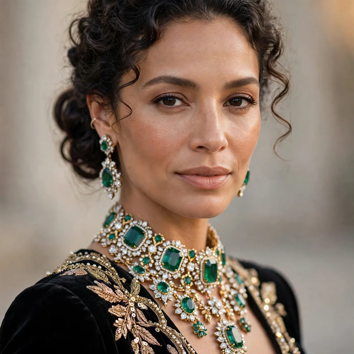 Statement jewelry with gala gown