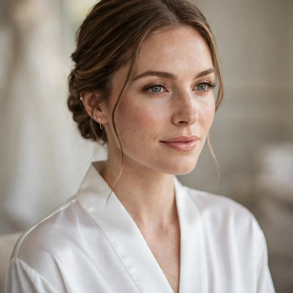 Bride in white silk robe