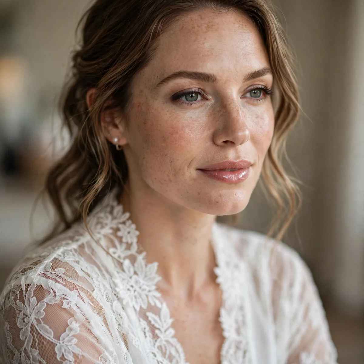 White lace robe bridal morning