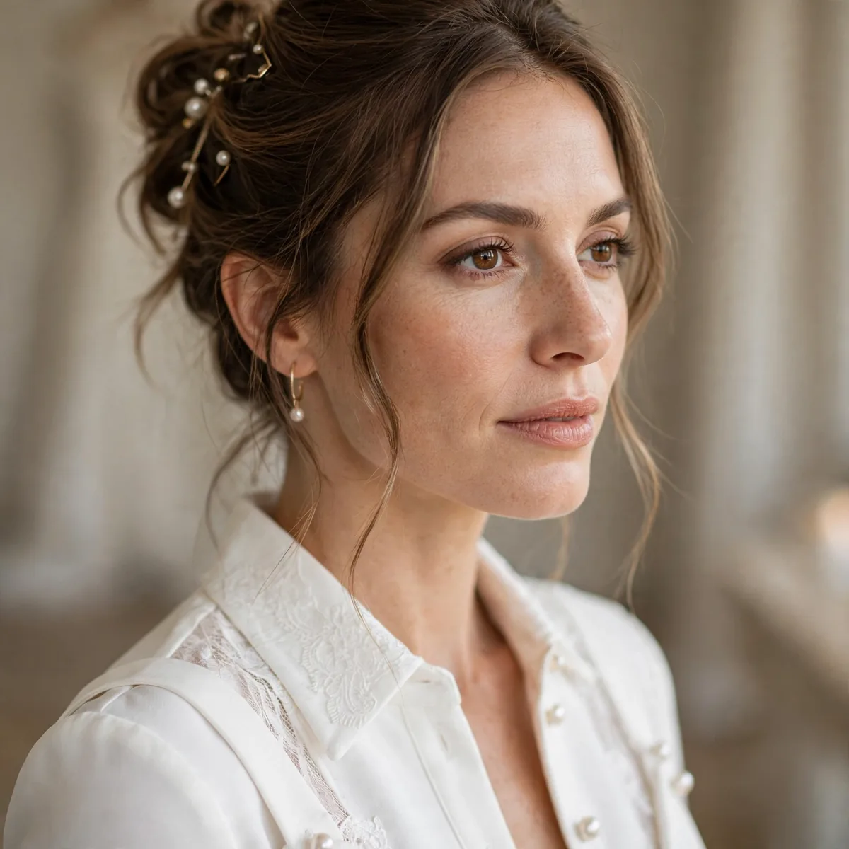 White bridal jumpsuit getting ready