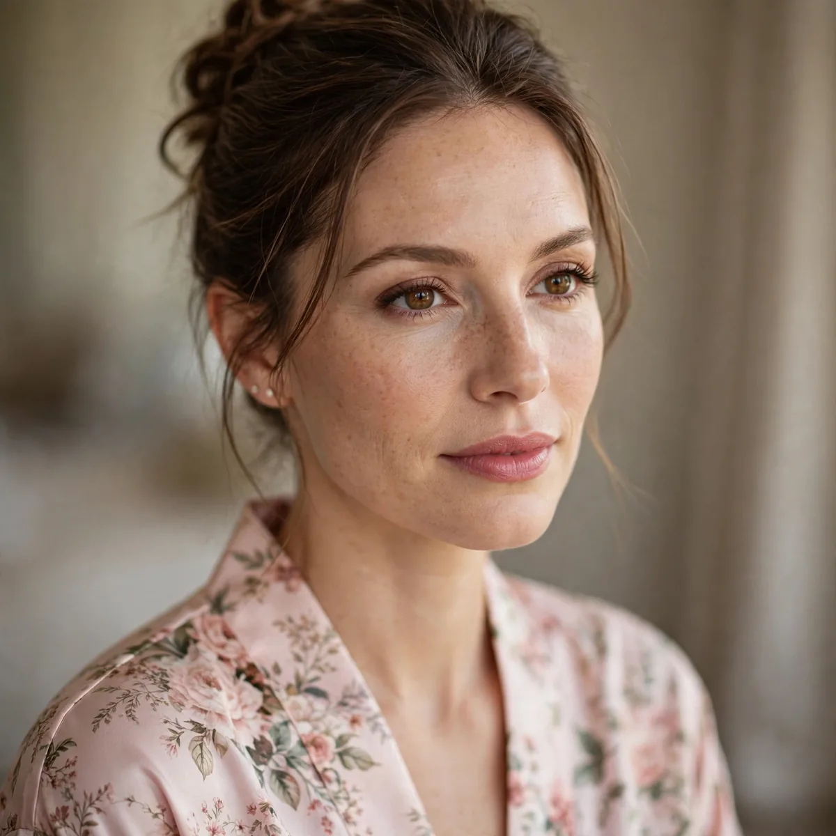 Floral print robe bridal morning