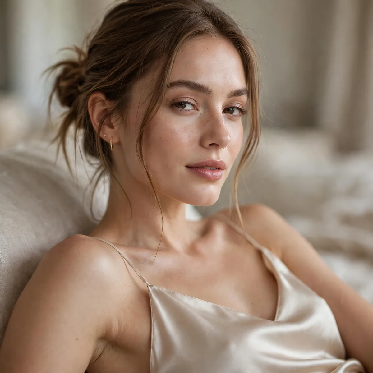Silk slip dress getting ready
