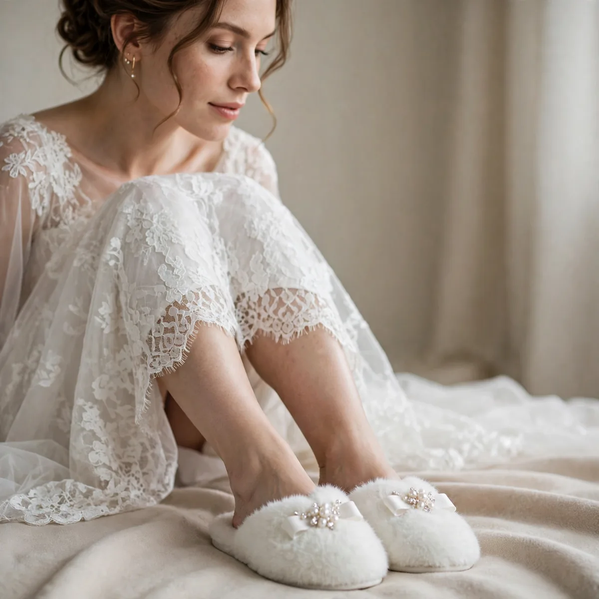 Bridal fuzzy slippers