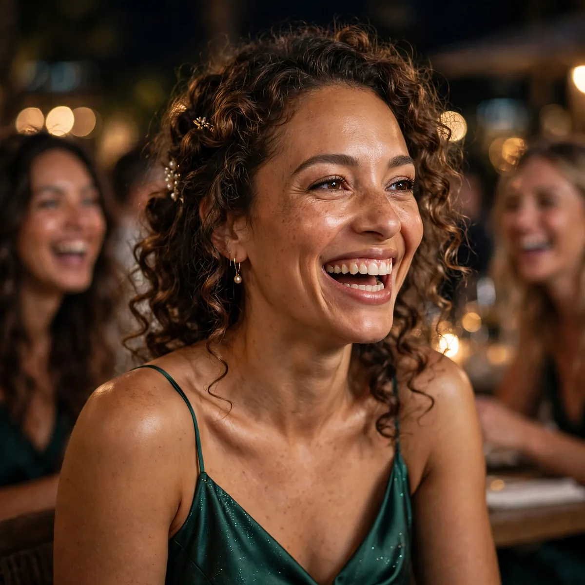 Friends laughing together night out