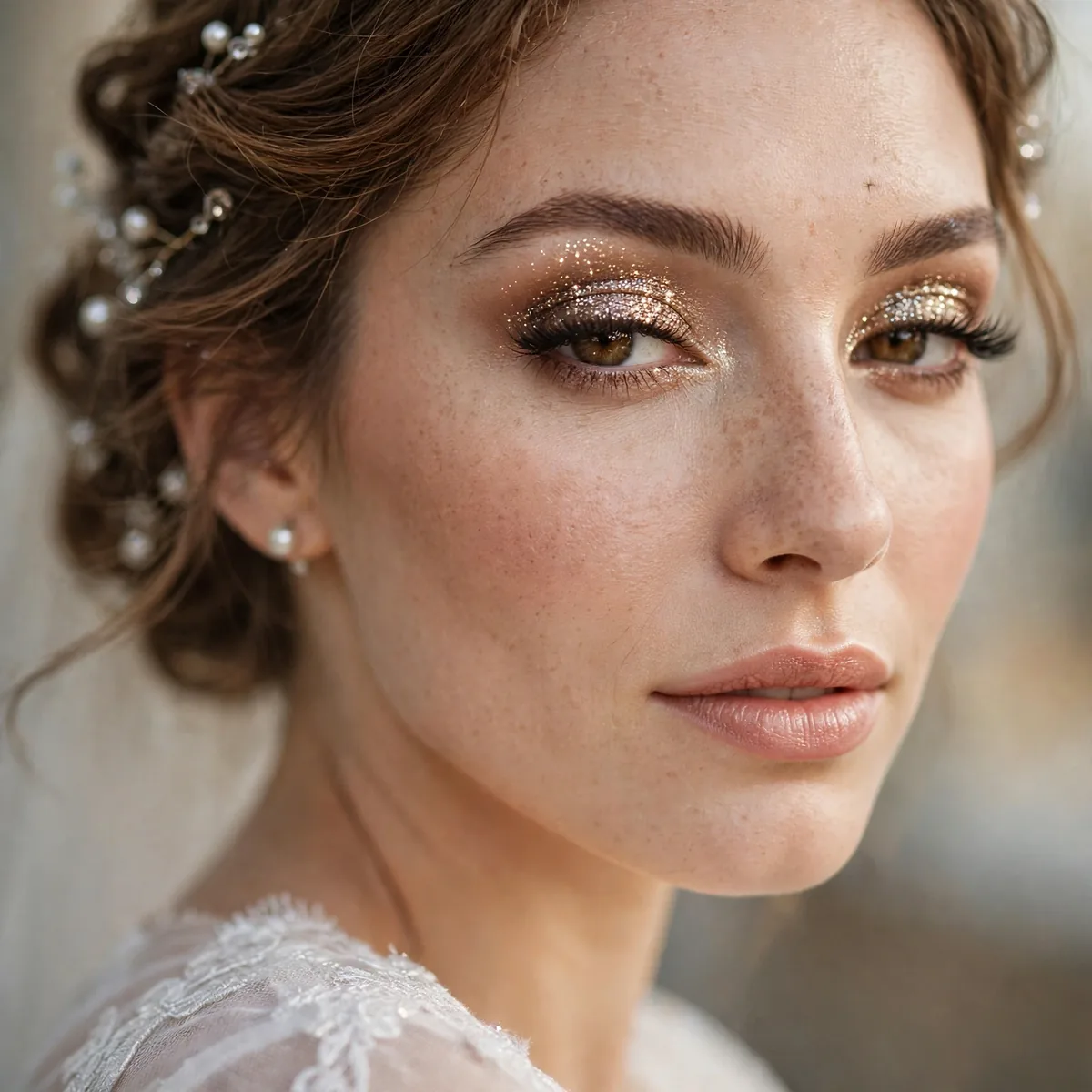 Glitter eyeshadow bridal look