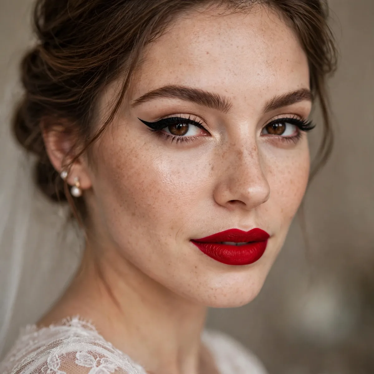 Red lip and winged liner bridal