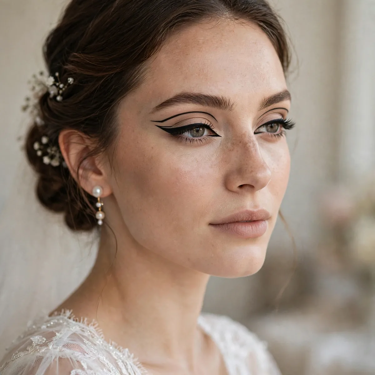 Graphic eyeliner bridal look