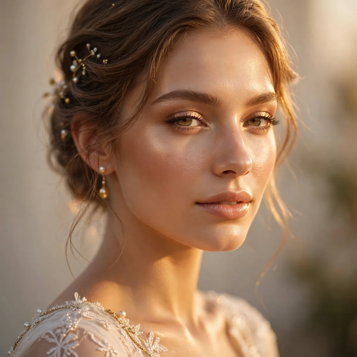 Golden glowing glam bridal skin
