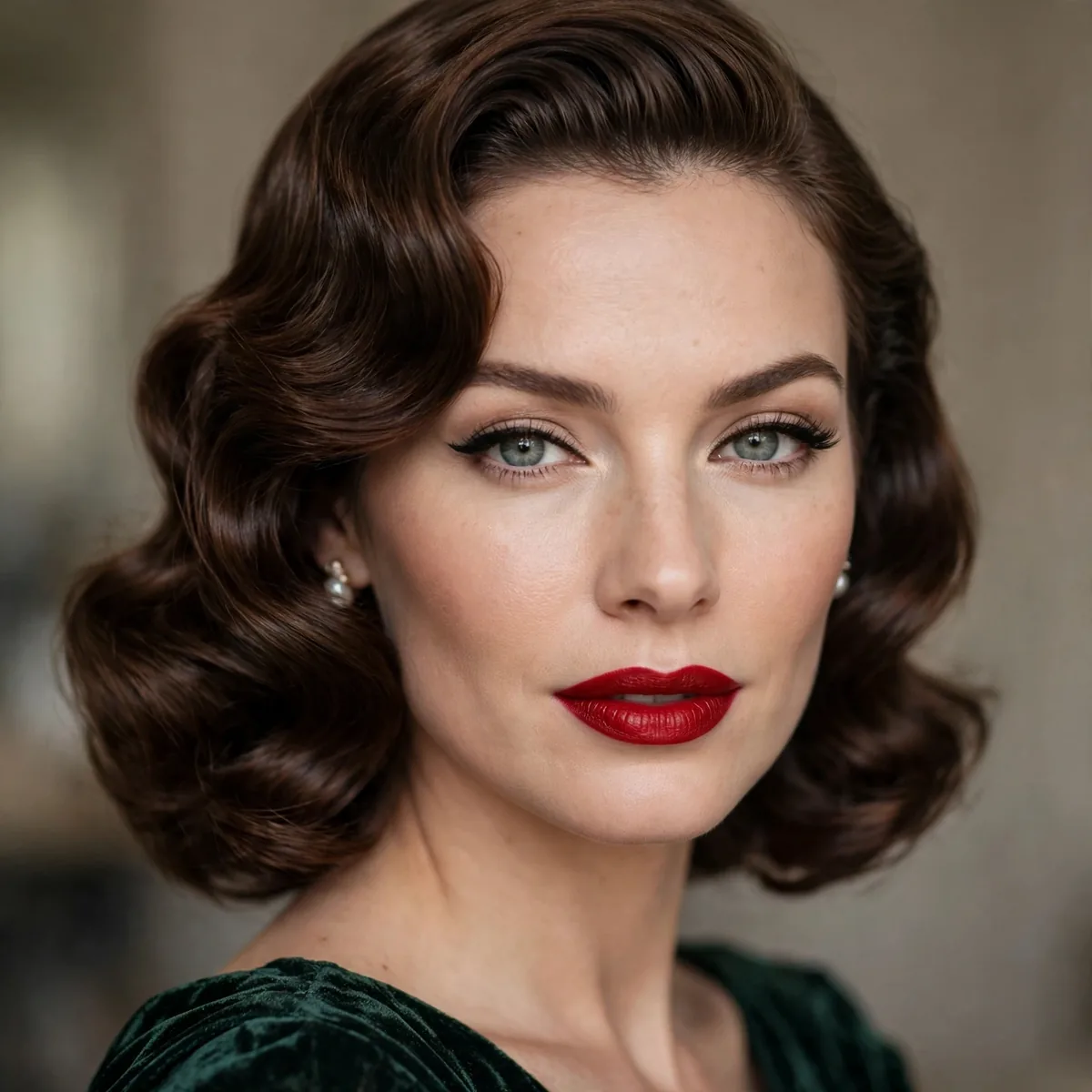 Glam makeup with Hollywood waves