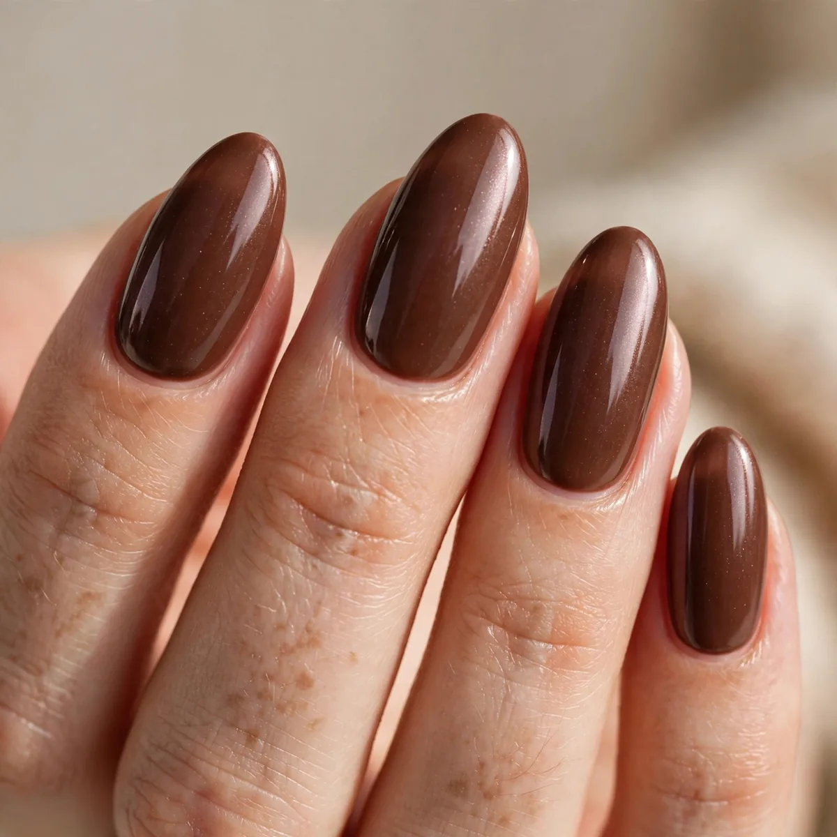 Chocolate brown glazed donut nails