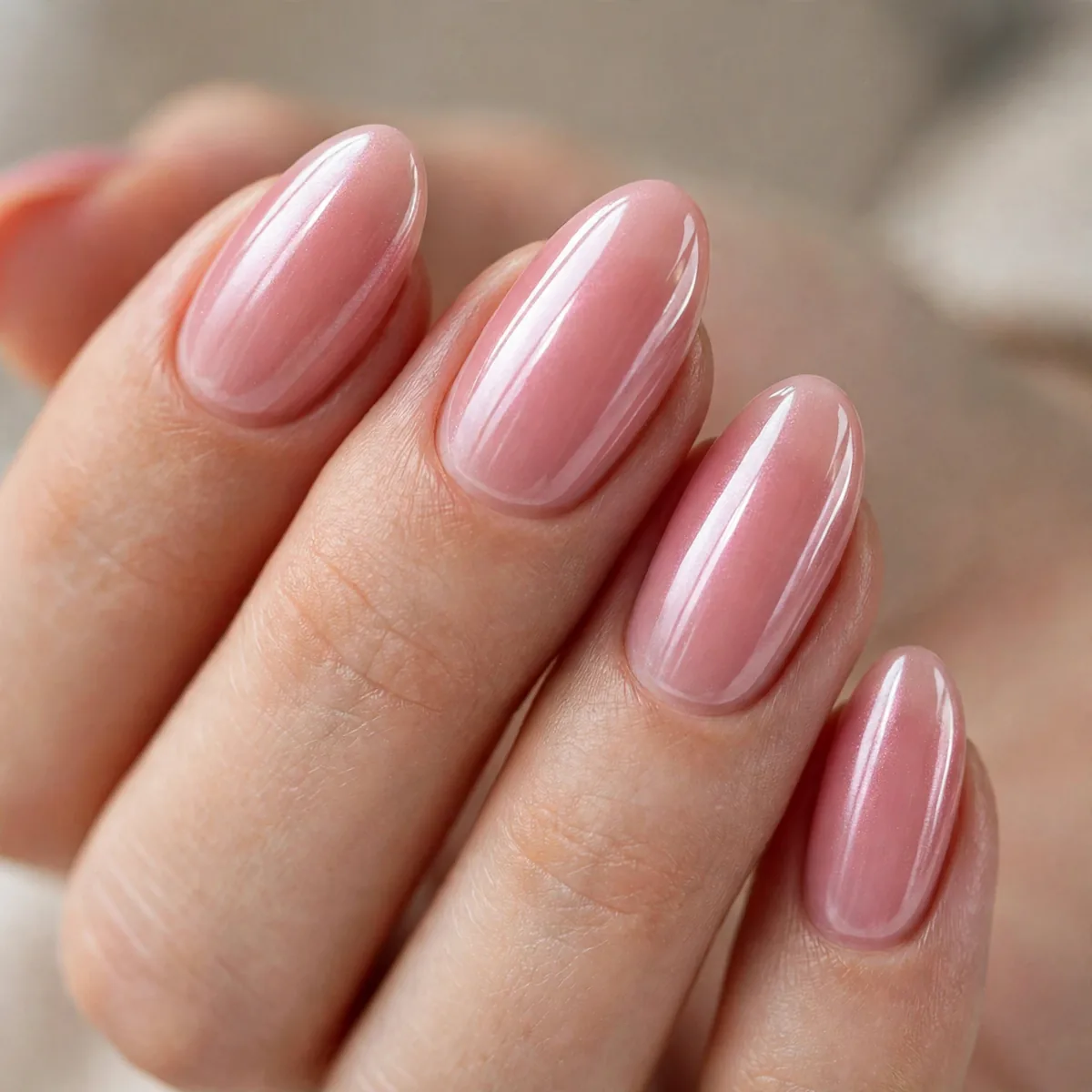 Rose pink glazed donut nails