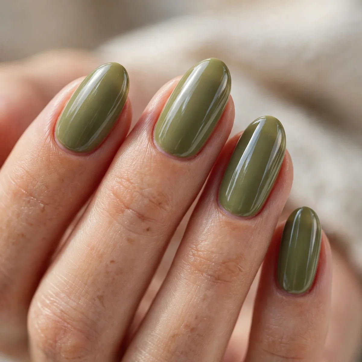 Olive green glazed nails