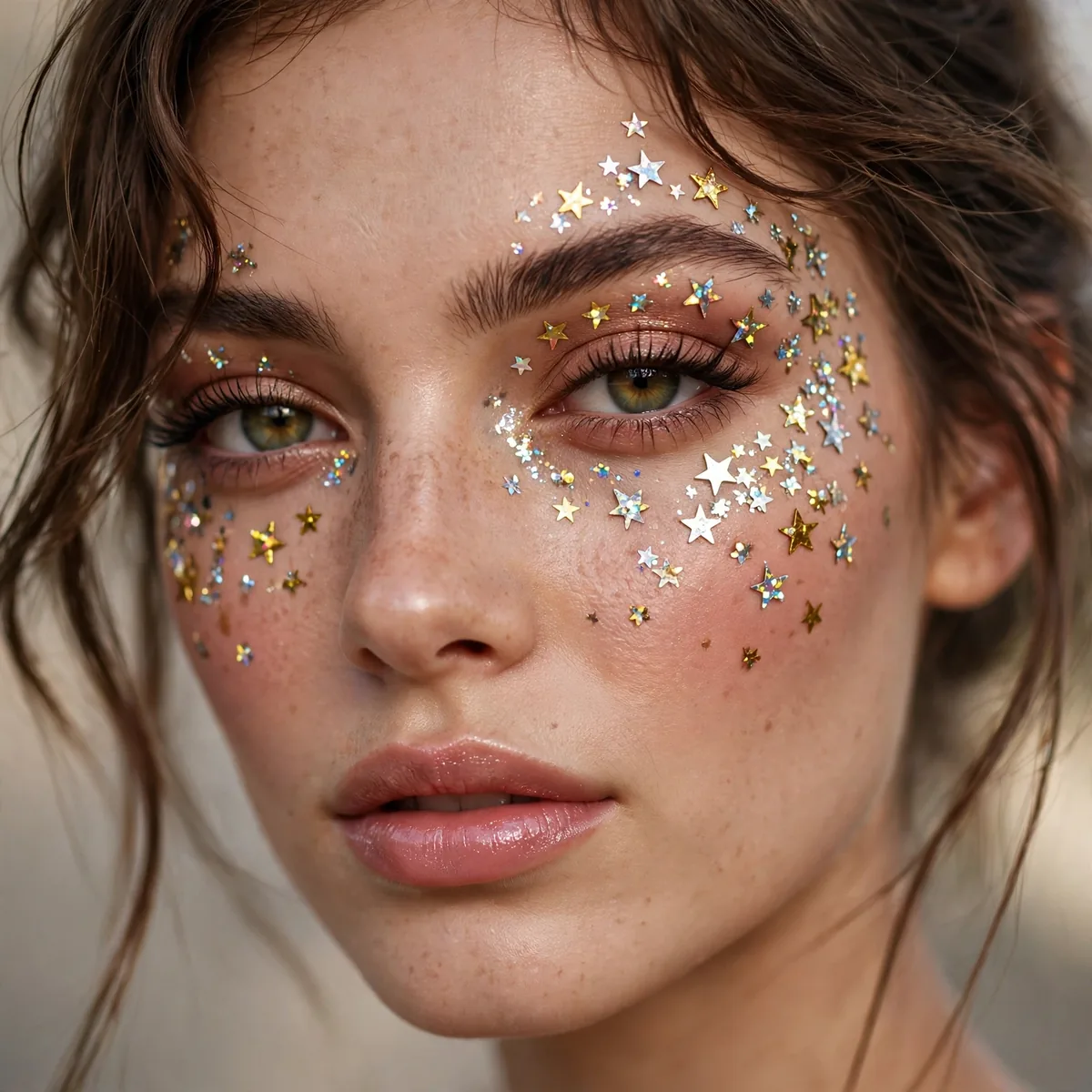 Star shaped glitter festival look
