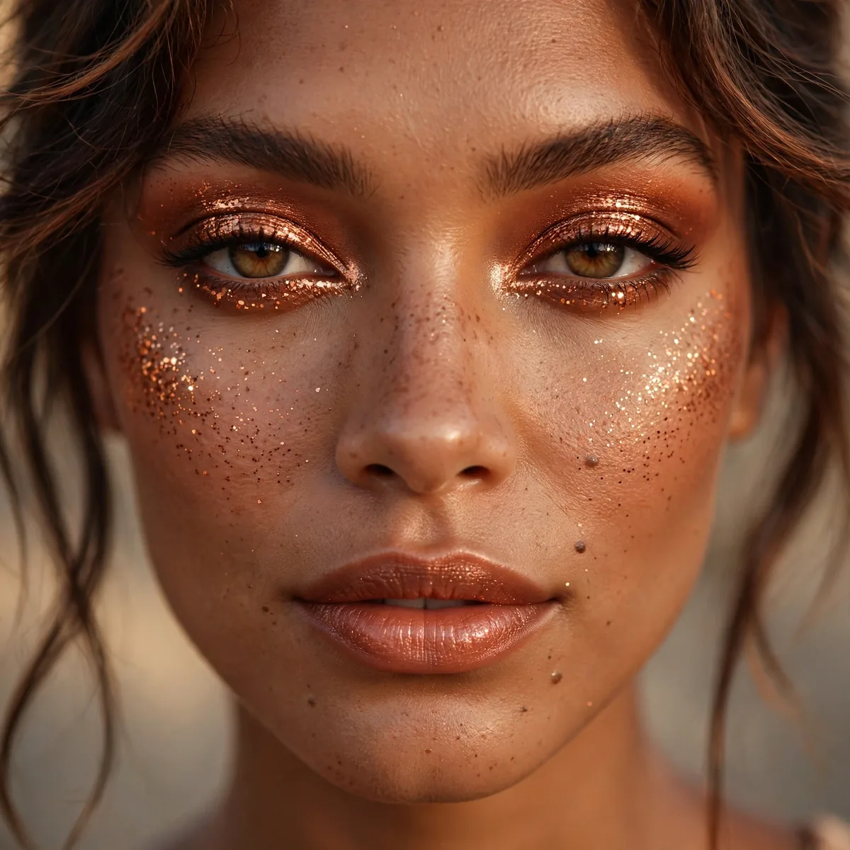 Copper glitter festival look