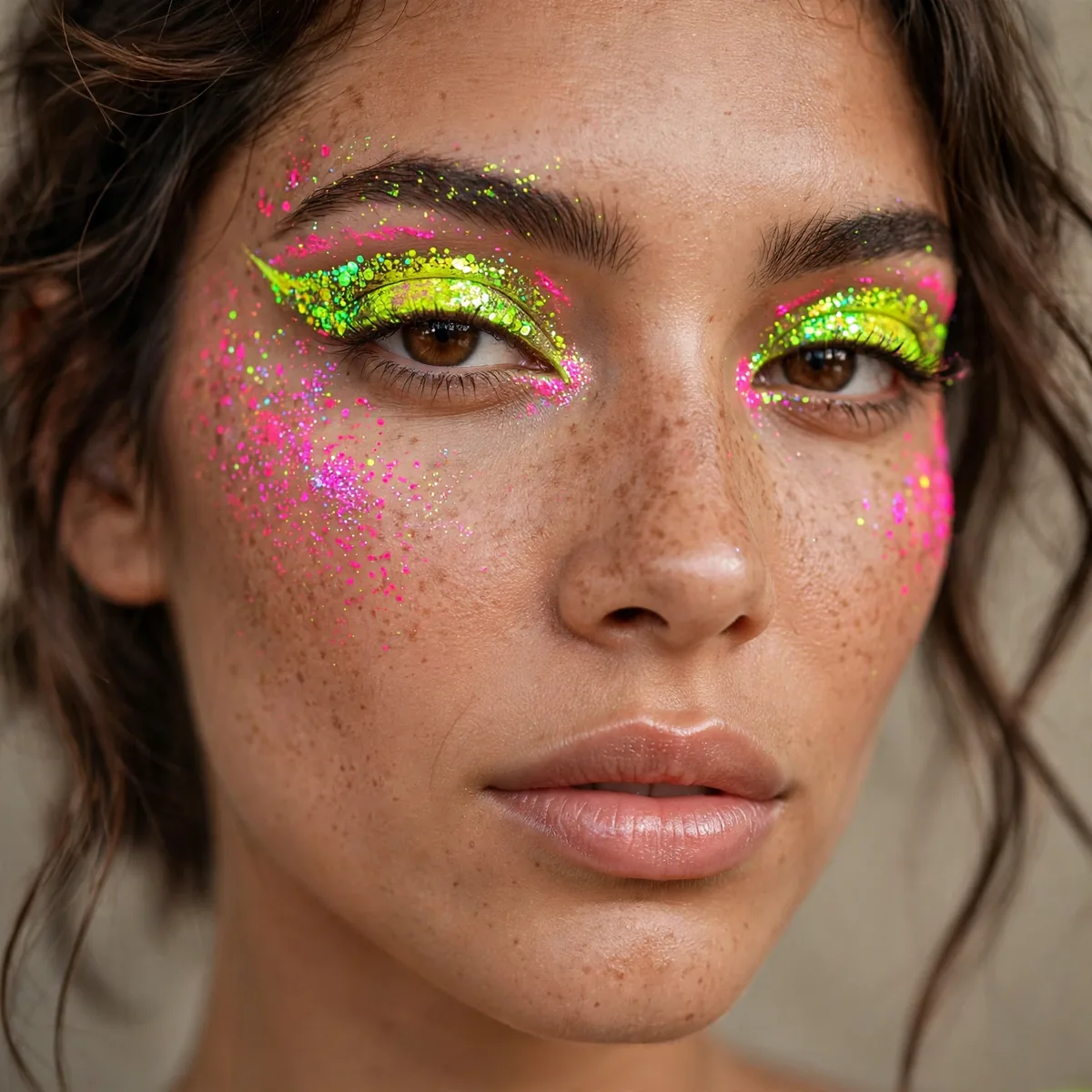 Neon glitter festival makeup