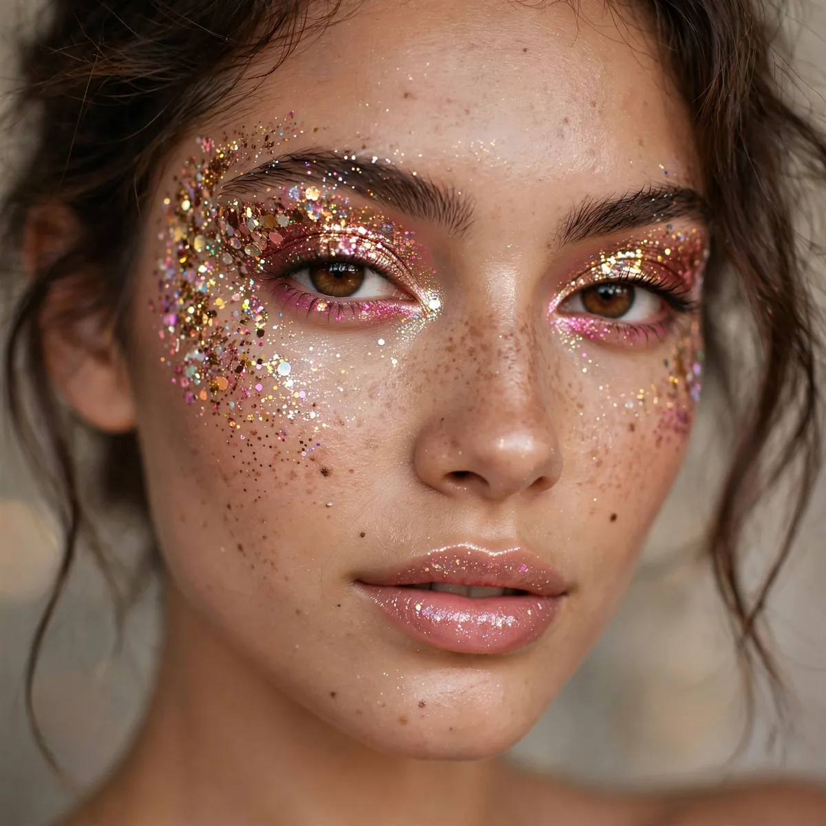 Complete glitter festival makeup look