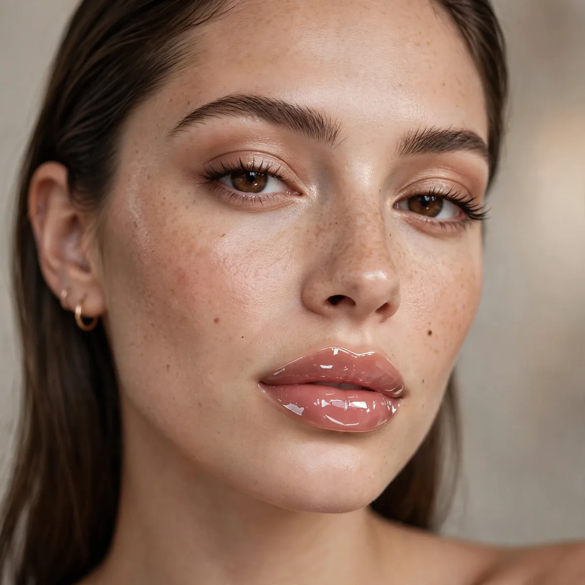 Glass-like glossy lip effect