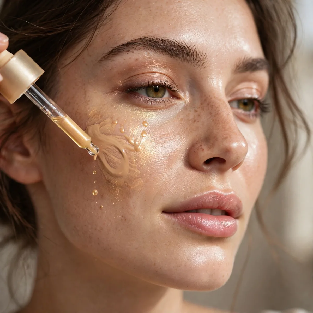 Illuminating drops mixed in foundation