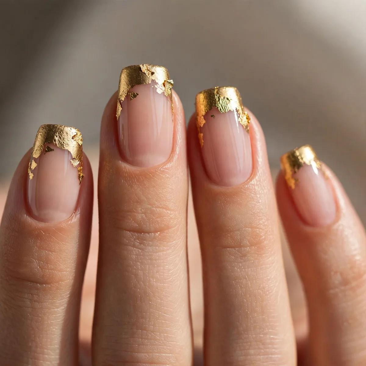 Gold foil French tip nails