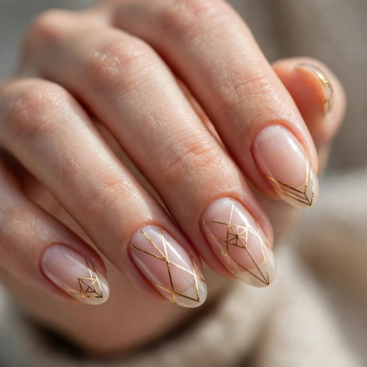 Gold geometric line nail art