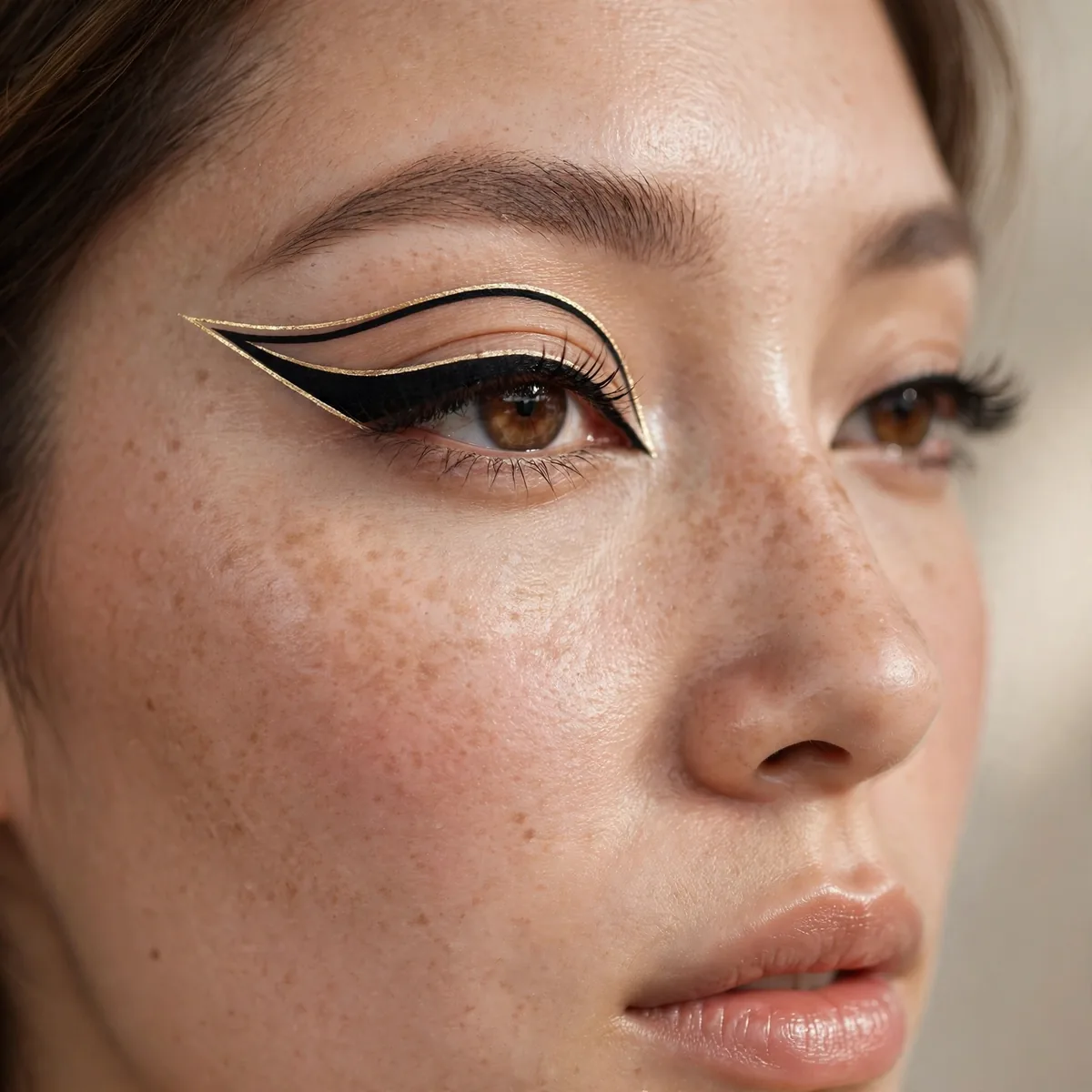 Outlined winged eyeliner look